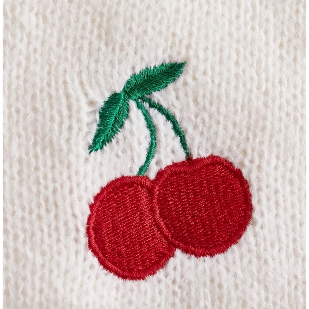 Cherry Embroidered White Cardigan - Picture 6 of 6